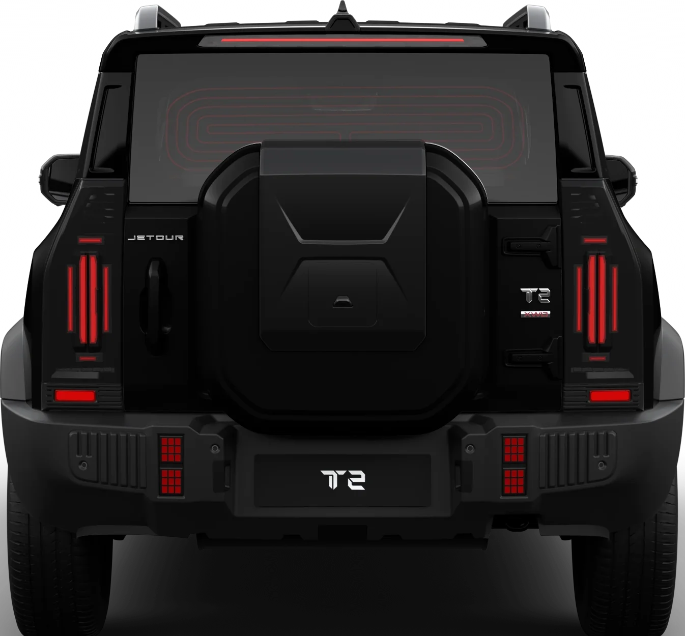 JETOUR T2 PHEV vista trasera - Ancho 2,006 mm, Altura 1,875 mm